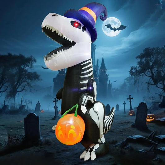 Joyfy Halloween Inflatable Skeleton Dinosaur With Pumpkin Yard Decor