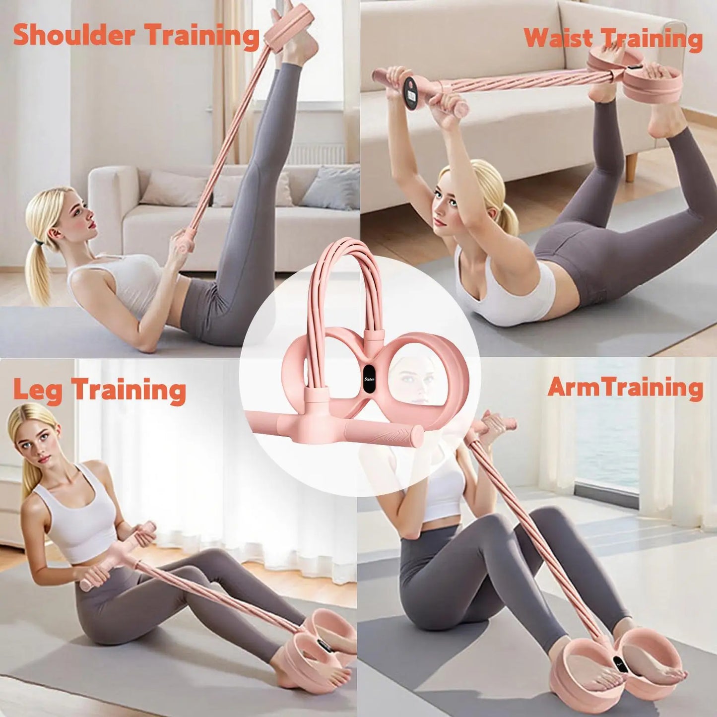 Soulyis Multifunction Pedal Resistance Band, 6-Tube Elastic Yoga Pedal Puller Resistance Band, Elastic Pull Rope Fitness, Full-Body Workout at Home Gym, Exercise Sit-up, Yoga, Abdominal Training