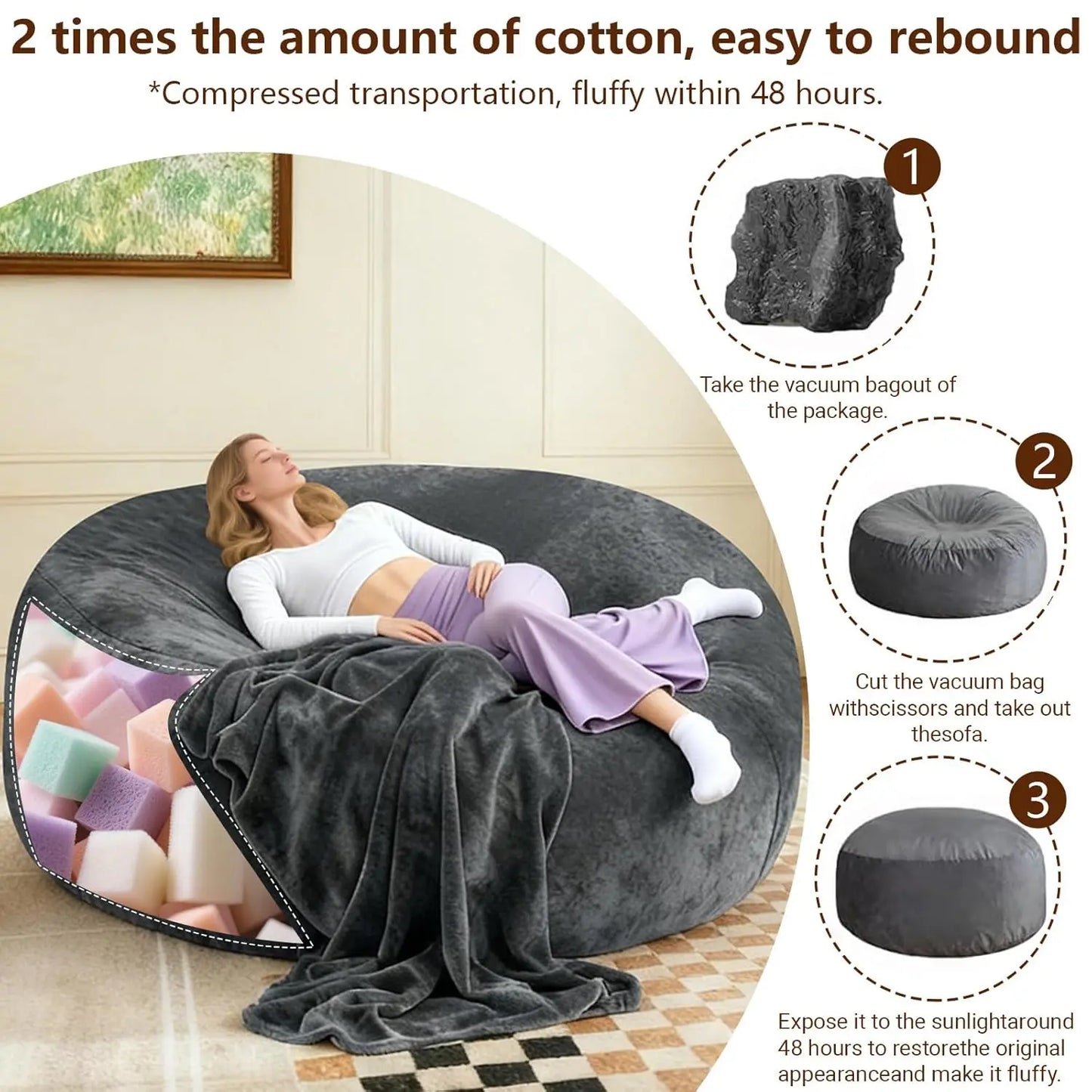 Memory Foam Bean Bag Chair Synthetic Leather Lounge Seating
