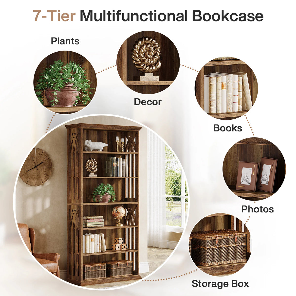 Tribesigns Six Tier Freestanding Wooden Bookcase With Display Shelves