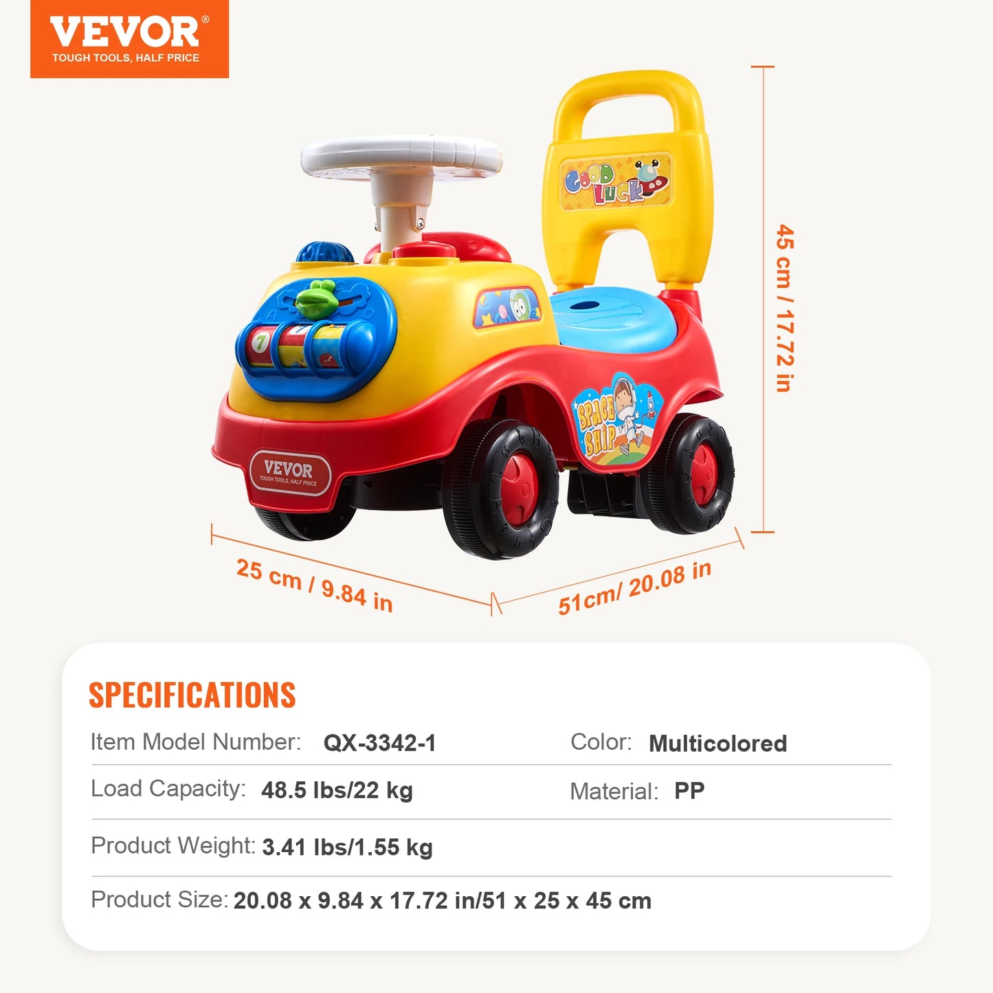 Toddler Push Ride On Car With Music Steering Wheel Storage