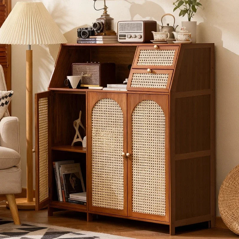 Bamboo Floor To Ceiling Bookshelf Storage Cabinet With Door
