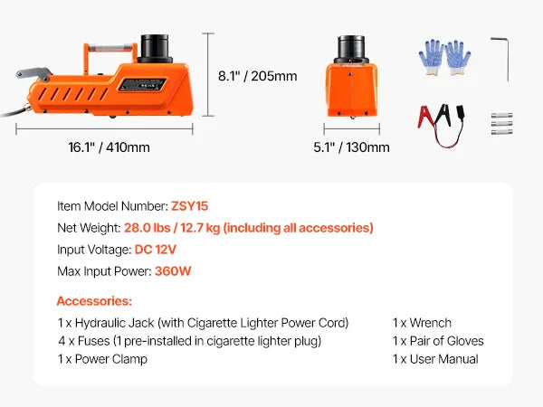 SucceBuy Electric Car Jack 15T 12V Dual-Powered With LED Light