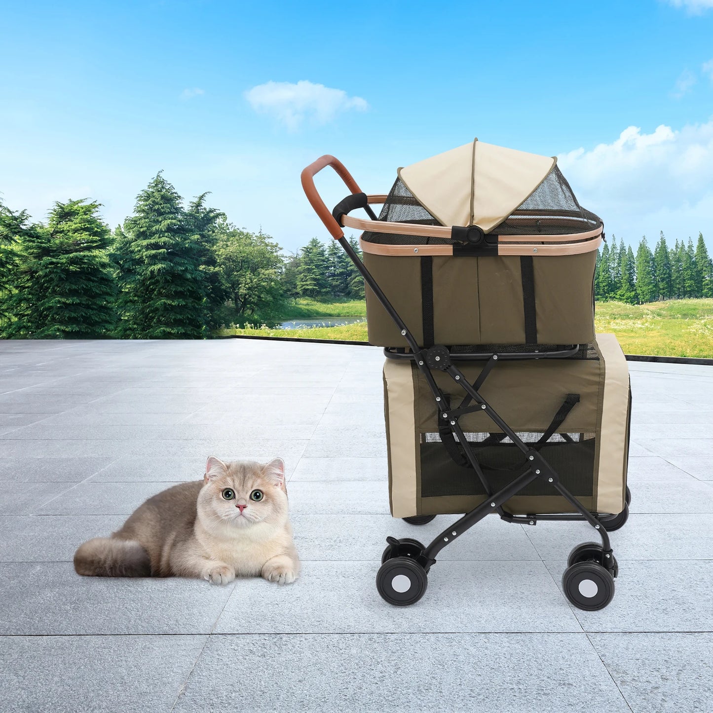 Dog and Cat Stroller Foldable Pet Stroller for Small and Medium Dogs 2 Tiers 35kg Load-Capacity for Traveling/Shopping