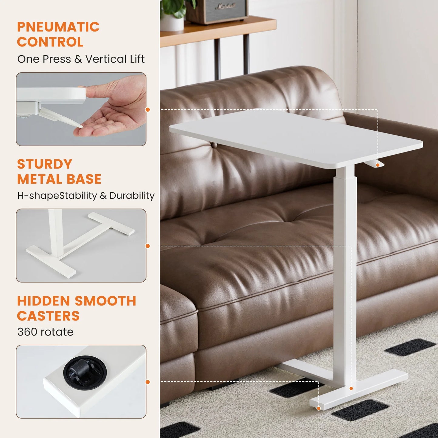 JHK Overbed Bedside Table With Adjustable Height For Laptop Use