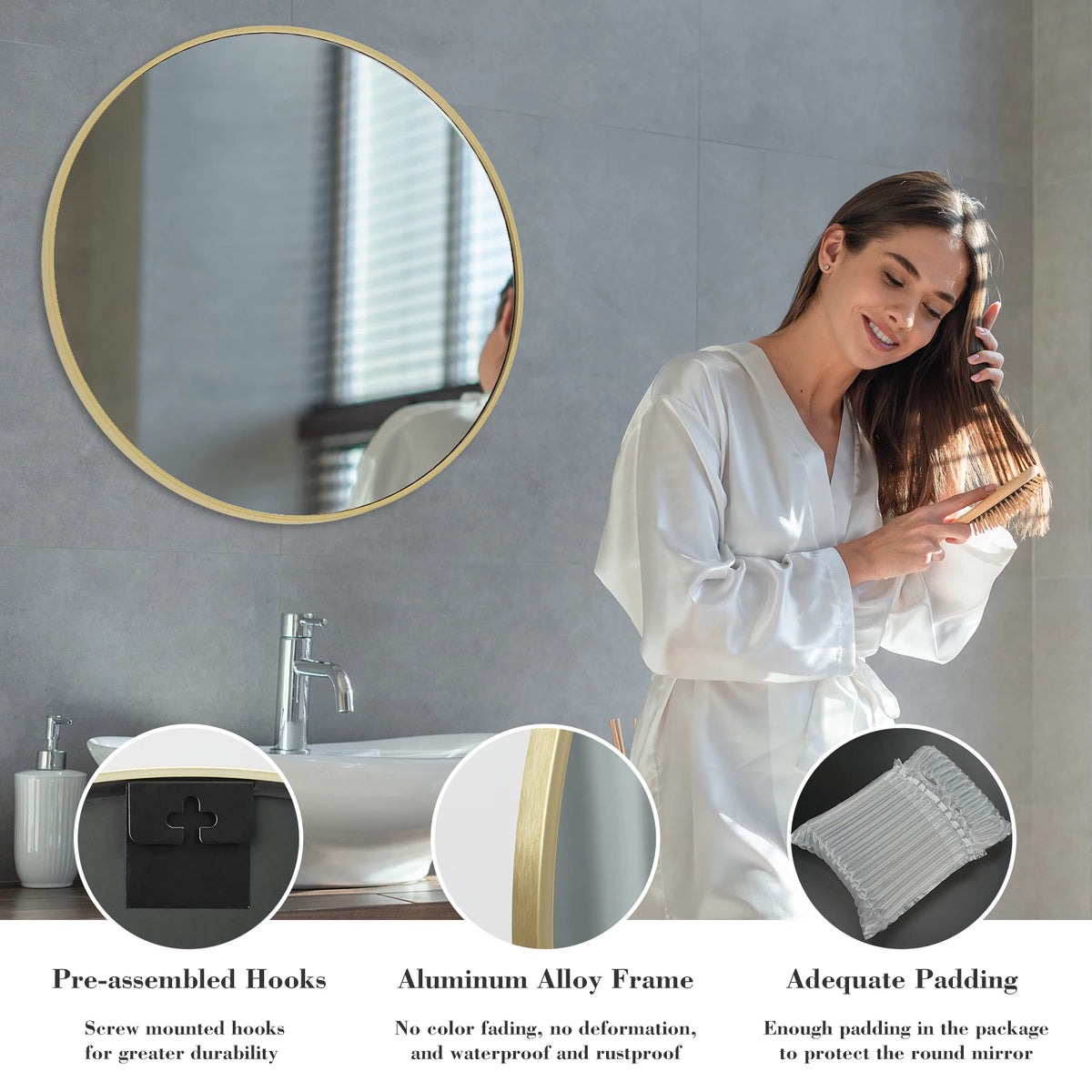 JHK Modern Round Framed Wall Mirror for Bedroom Decor