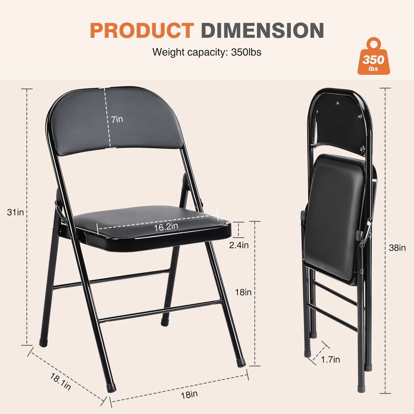 JHK Leather Padded Folding Chairs 2 Pack For Home Office