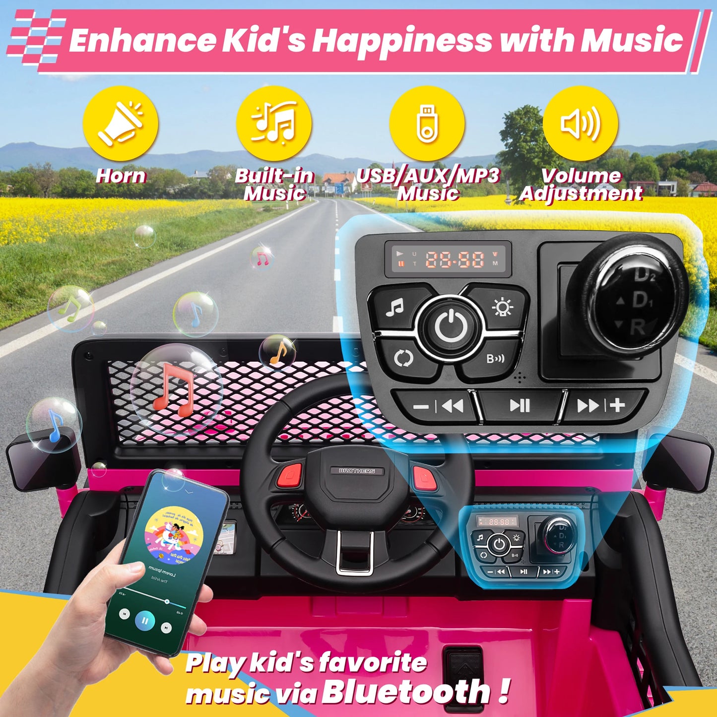 24V Ride On Toys Truck with Remote Control, 2 Seater 800W 7AH Powered Ride on Electric Car, Bluetooth MP3 Music, 4 Whee
