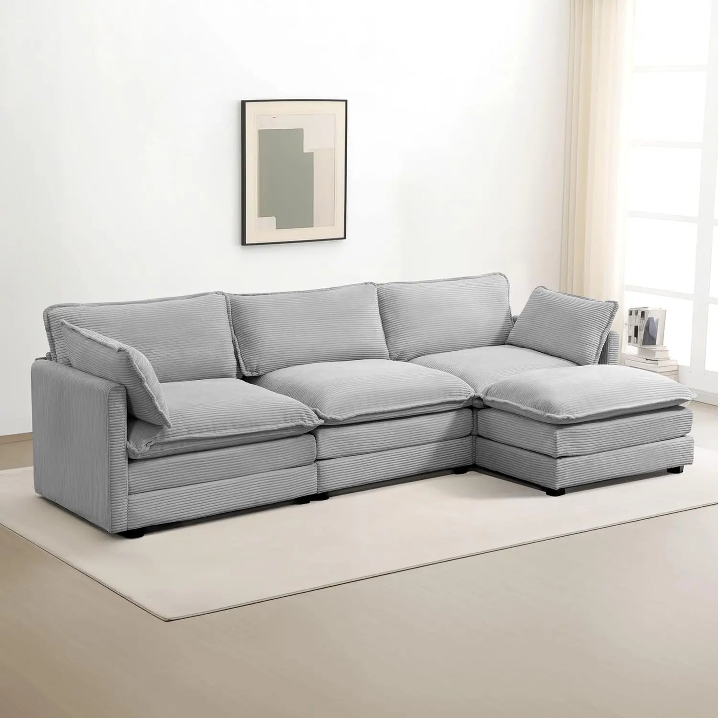 Modern Modular Cloud Sectional Sofa With Movable Ottoman