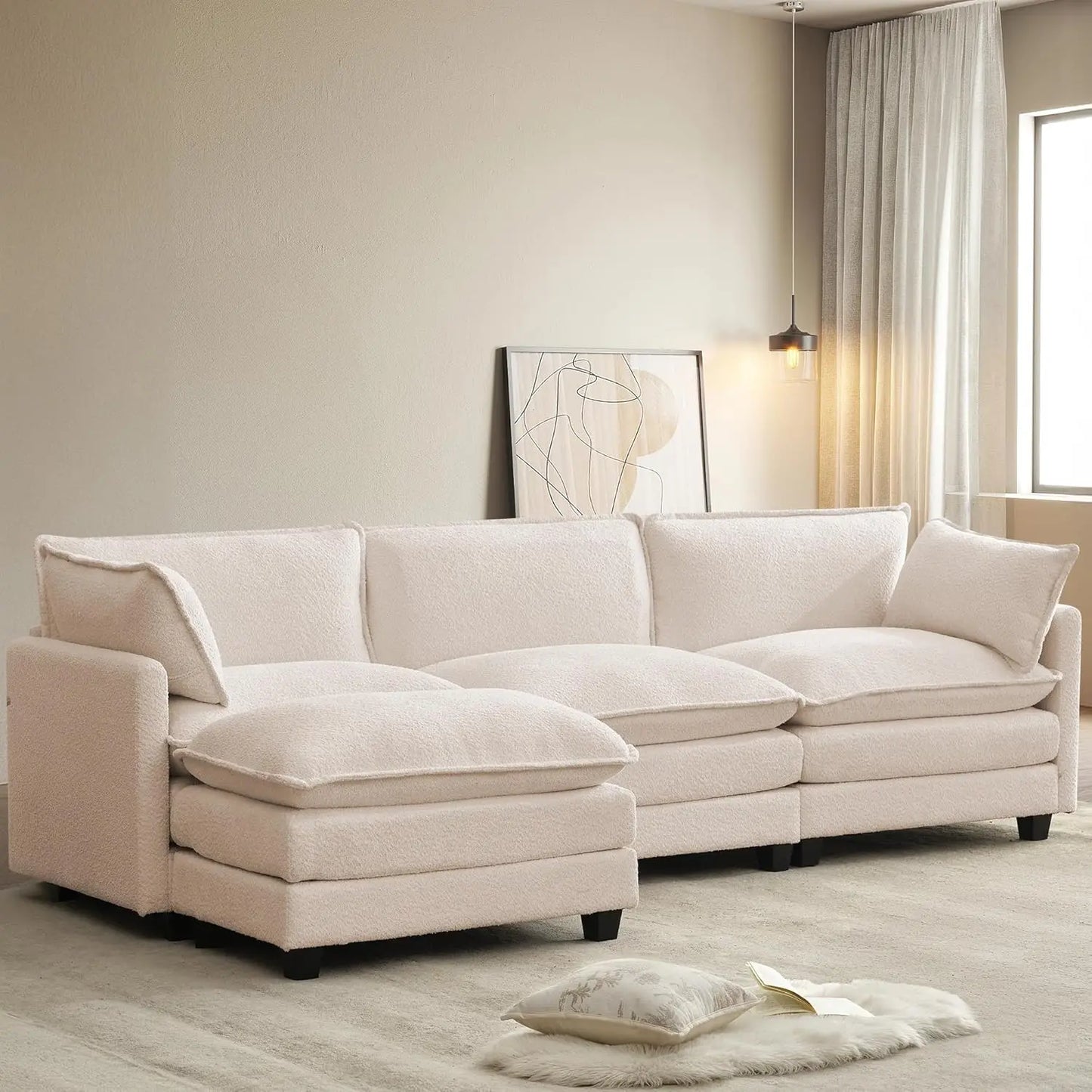 Modern Modular Cloud Sectional Sofa With Movable Ottoman