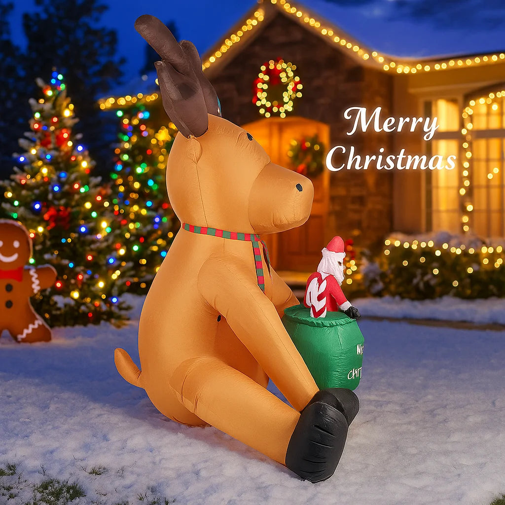 8.2FT LED Light Xmas Inflatable Santa Claus Reindeer Toys Yard Party Decoration Home Ornaments Supplies Christmas Holiday Gifts