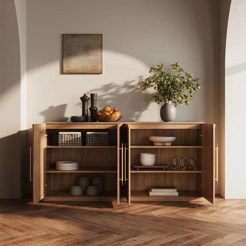 Belleze Modern Arched Sideboard With Glass Door And Storage Shelves