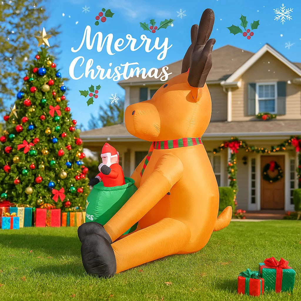 8.2FT LED Light Xmas Inflatable Santa Claus Reindeer Toys Yard Party Decoration Home Ornaments Supplies Christmas Holiday Gifts