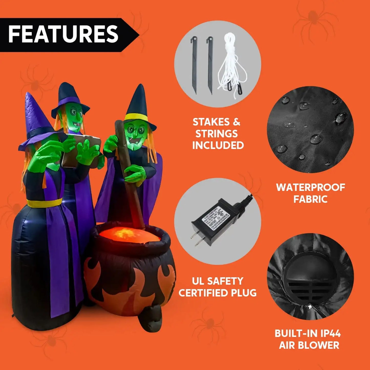 Joyfy 6ft Halloween Inflatable Witches Outdoor Cauldron Pot Large Decorations with Flame Light for Halloween Decoration