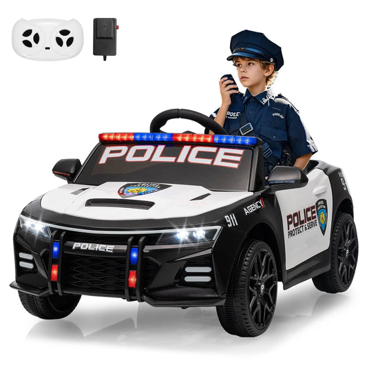 12V Kids Ride On Patrol Car With Parent Remote, Flashing LED Lights, Megaphone, Music, Spring Suspension, Electric Car Ages 3-8