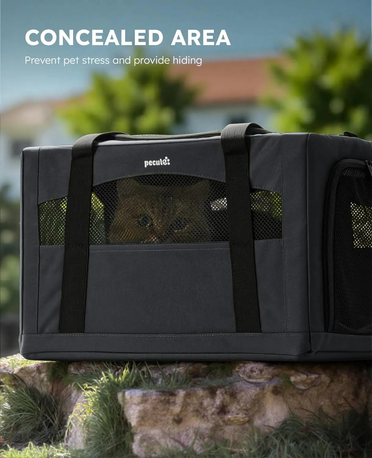 Cat Carrier for Car Travel, Soft-Sided Pet Carrier with Anxiety Relief Partition & Steel Frame, Safe Travel Bag for Cats Up to