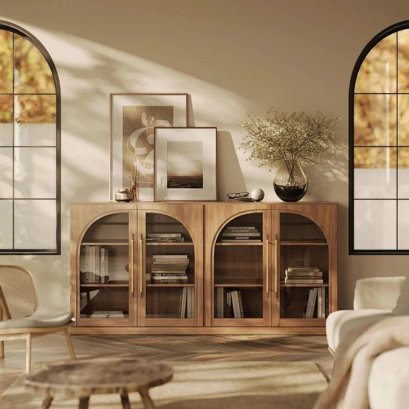 Belleze Modern Arched Sideboard With Glass Door And Storage Shelves
