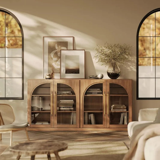 Belleze Modern Arched Sideboard With Glass Door And Storage Shelves