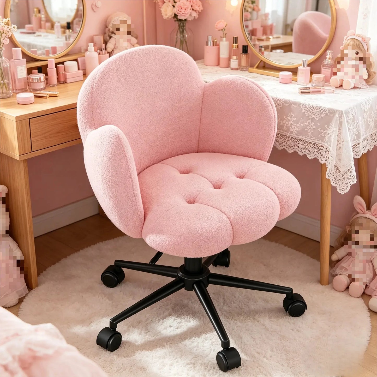 EnHomee Petal Vanity Chair With Wheels 360 Degree Swivel Desk Chair