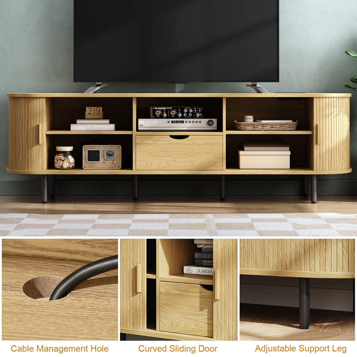 ONBRILL Modern TV Stand With Power Outlet Storage And Drawer