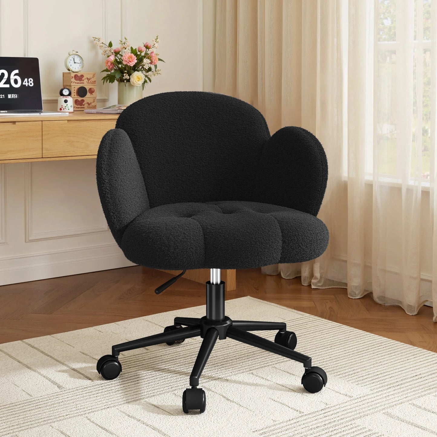 EnHomee Petal Vanity Chair With Wheels 360 Degree Swivel Desk Chair