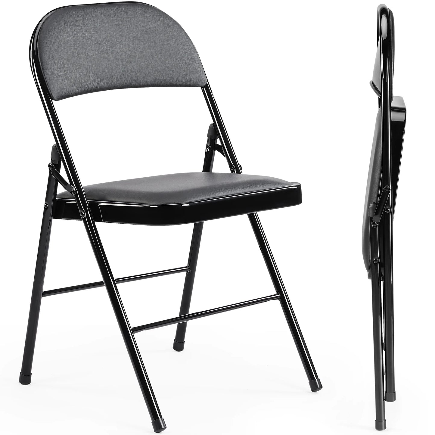 JHK Leather Padded Folding Chairs 2 Pack For Home Office