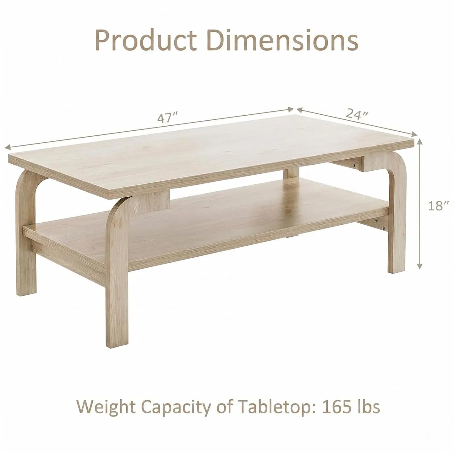 Rectangular Wooden Coffee Table 2-Tier Storage Shelf Mid-Century Vintage Living Room Apartment Natural, Customized