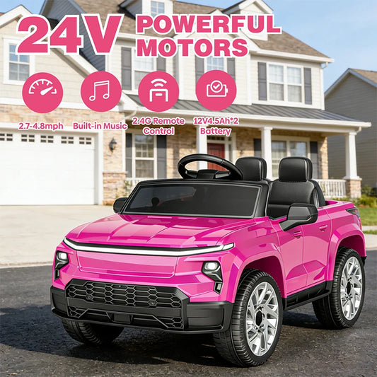 24V Ride-On Toys, Licensed Chevrolet Silverado LT Trail Boss Ride-On Truck, 2-Seater Electric Car for Kids with Remote Control, Safety Belt, Truck Bed Storage, LED Lights & Music