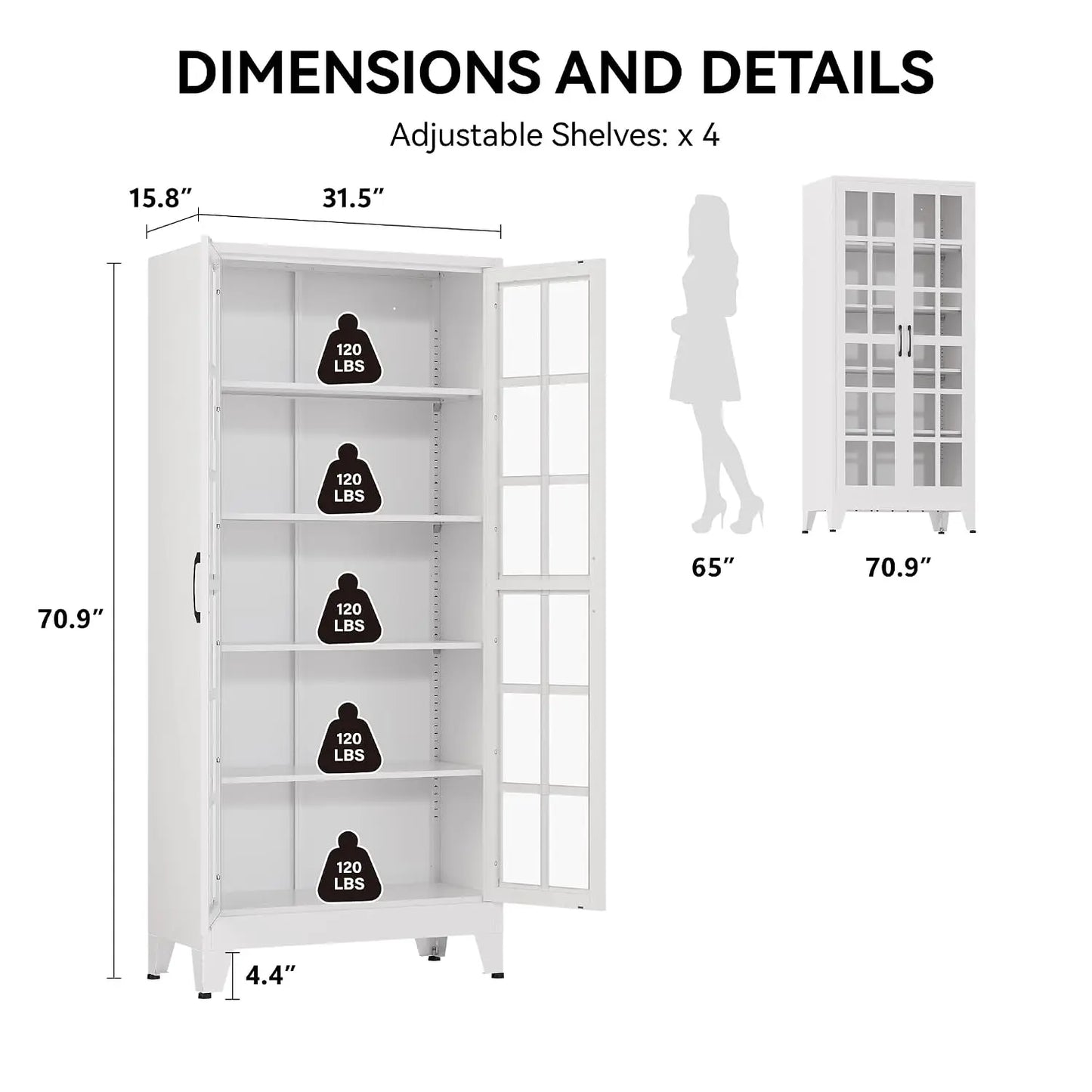 71" White Glass Door Display Cabinet for Kitchen and Dining Room, Customized