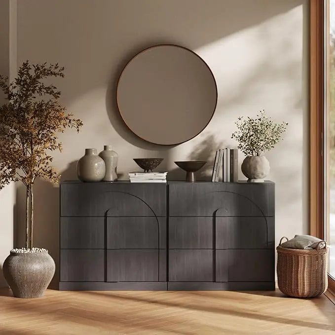 Belleze Modern Arched Sideboard With Glass Door And Storage Shelves
