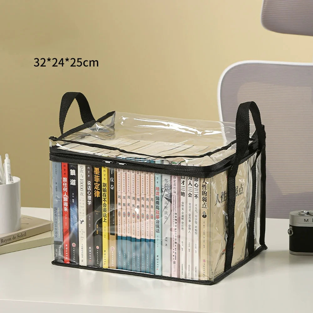 Foldable Transparent Storage Organizer Box With Handle For Books Toys