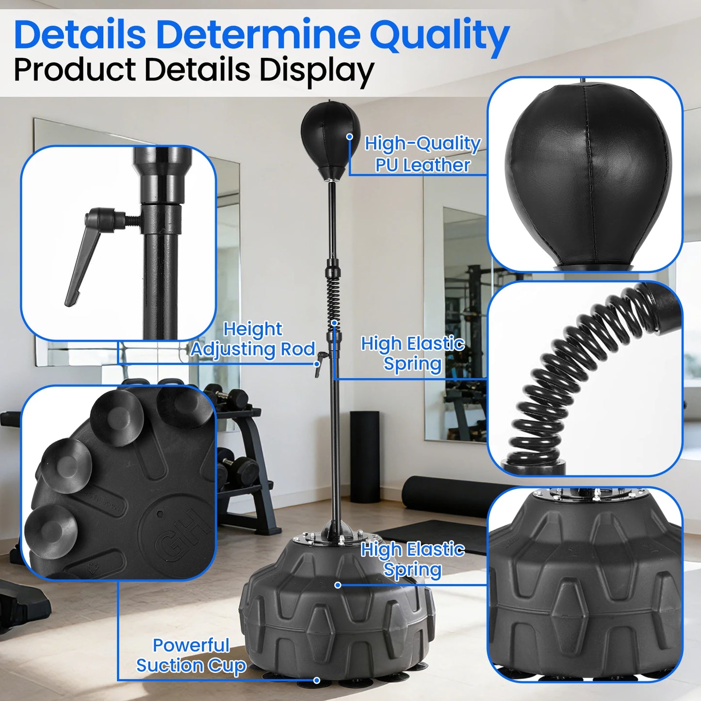Reflex Speed Bag, Adjustable Height Boxing Reflex Ball 56 - 71in, Free Standing Base Punching Bag with Stand, Boxing Trainer for Home Gym Use, Adult and Child Vertical Venting Ball