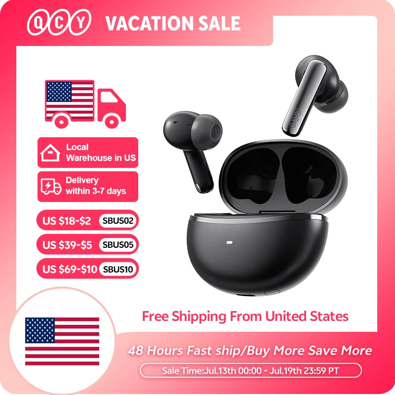 Ship From ES/PL/BR QCY HT18 Wireless Earphones Bluetooth 6.0 MeloBuds N70 Adaptive Hybrid ANC 6 Mics LDAC Hi-Res Audio Earbuds