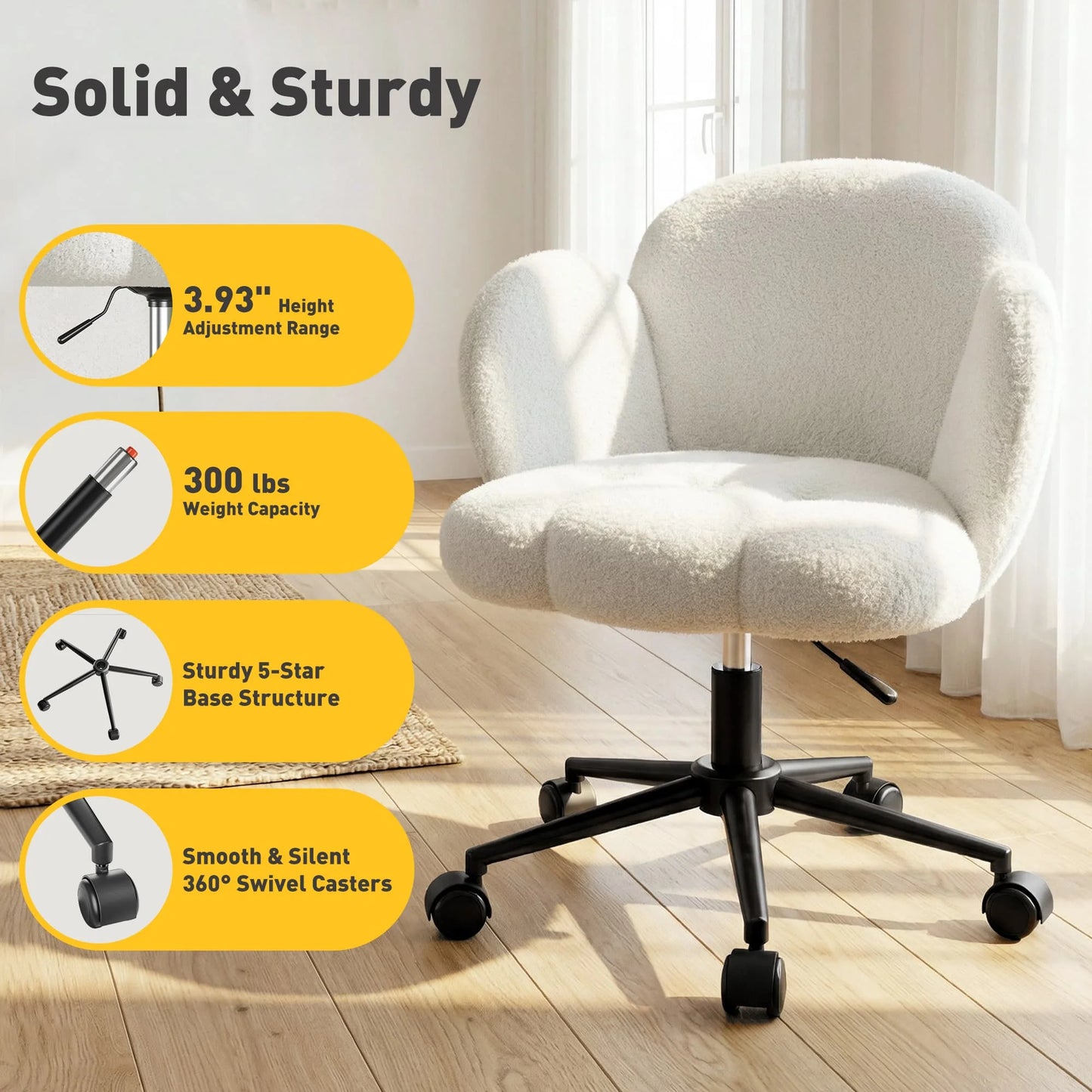 EnHomee Petal Vanity Chair With Wheels 360 Degree Swivel Desk Chair