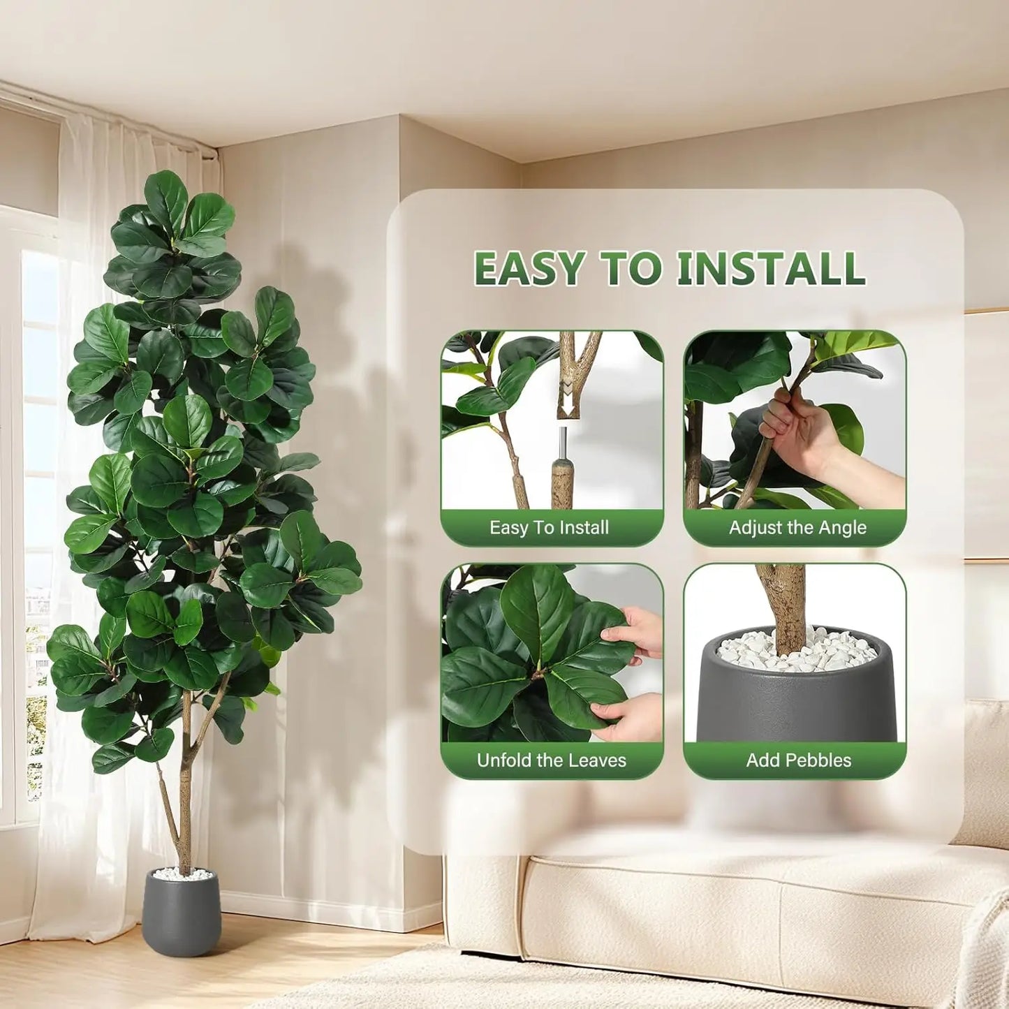 HiMISS Realistic Fiddle Leaf Fig Tree Artificial Planter Home Decor
