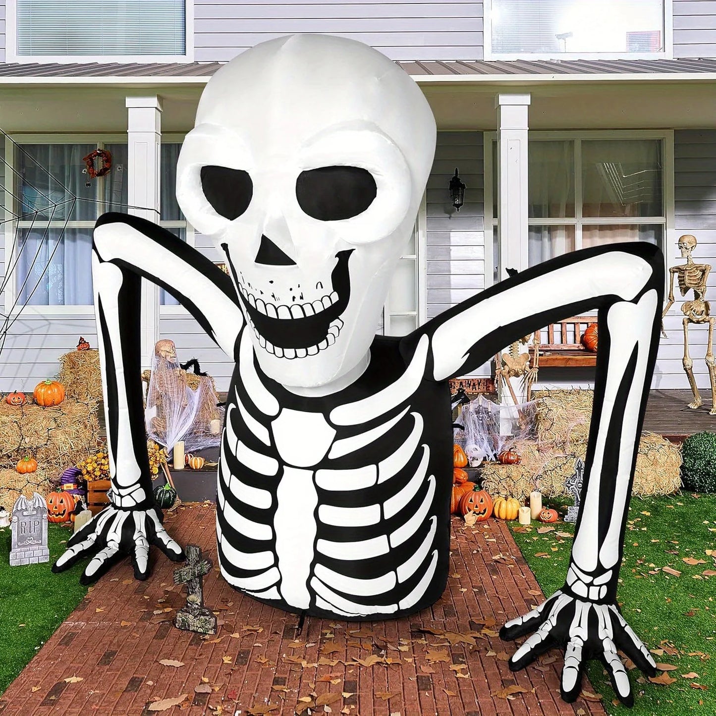 5.5 FT Long Skeleton Halloween Inflatables Outdoor Decorations Halloween Decor Blow Up Yard Decorations with LEDs Inflatable Skeleton Ground Breaker for Outside Lawn Garden Decor