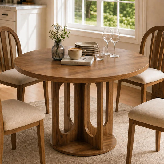 HiMISS Modern Round Dining Table With Open Arch Pedestal Base
