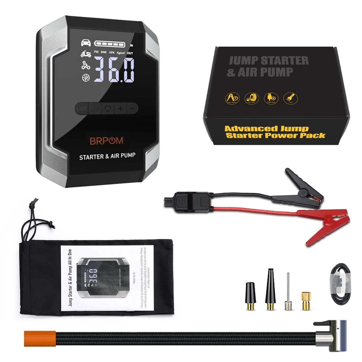 BRPOM 8500A Jump Starter 26800mAh With Air Compressor