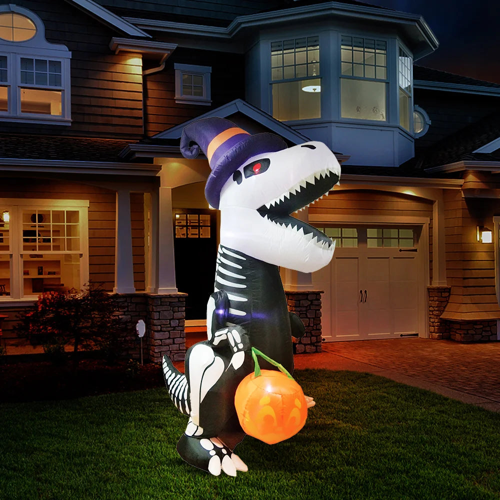 Joyfy Halloween Inflatable Skeleton Dinosaur With Pumpkin Yard Decor