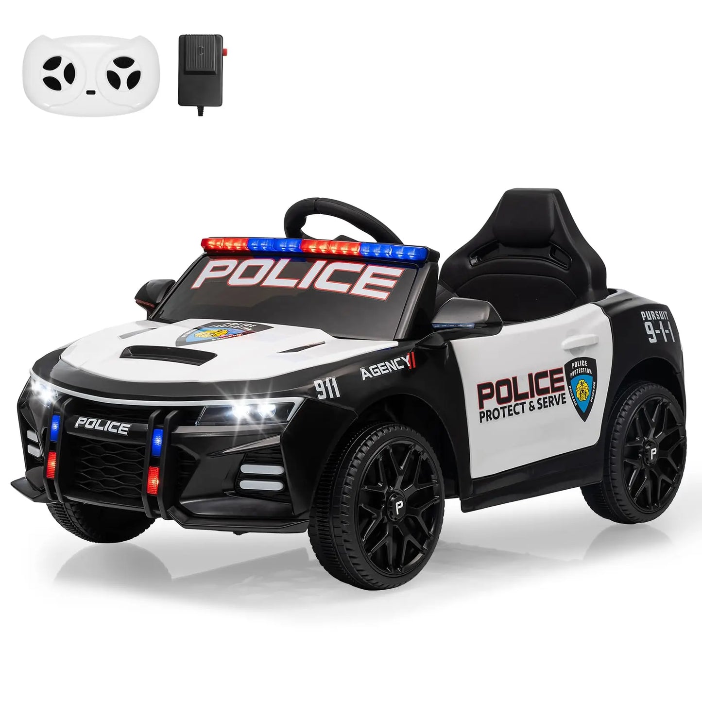 12V Kids Ride On Patrol Car With Parent Remote, Flashing LED Lights, Megaphone, Music, Spring Suspension, Electric Car Ages 3-8