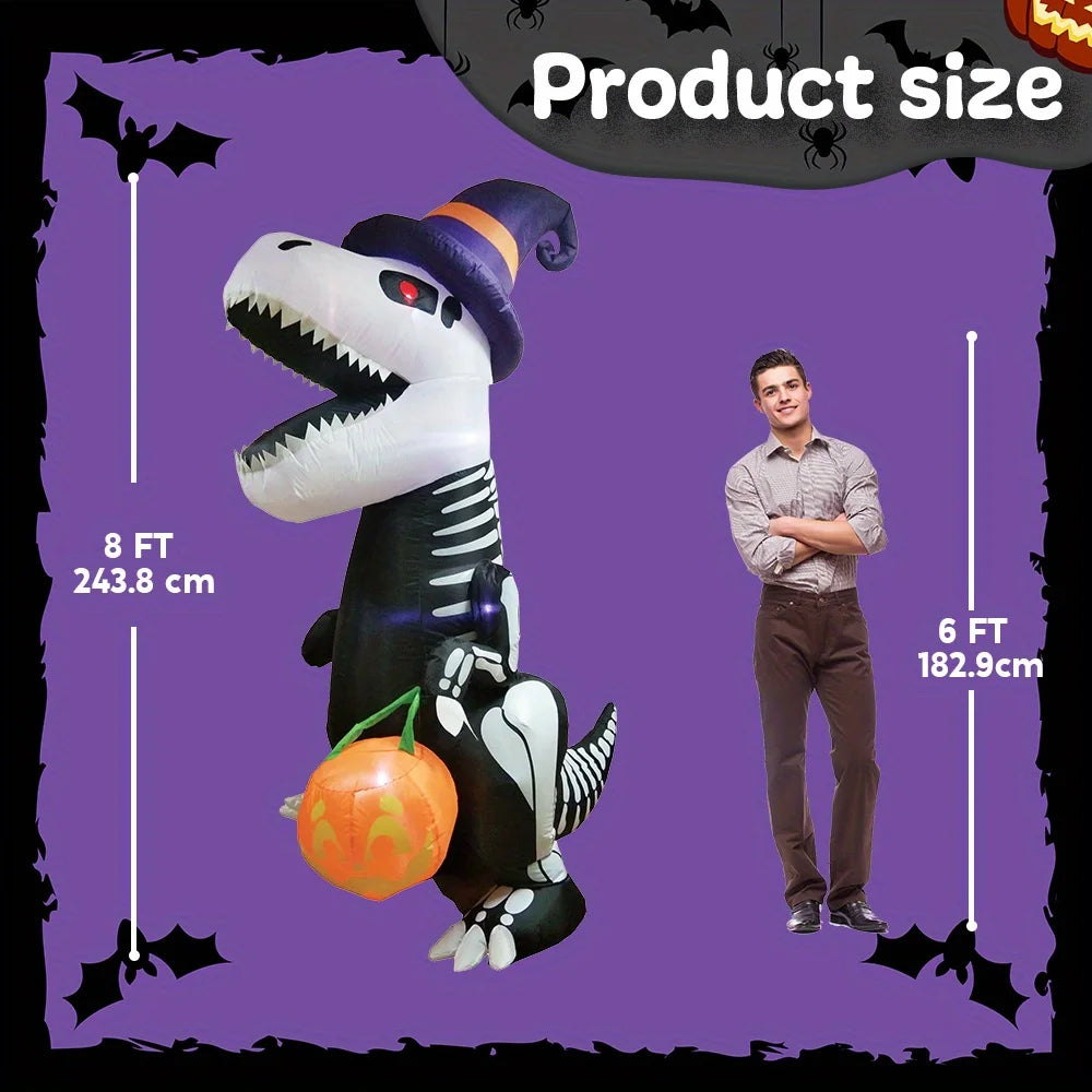 Joyfy Halloween Inflatable Skeleton Dinosaur With Pumpkin Yard Decor