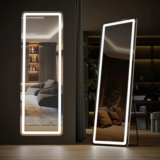 JHK LED Full Length Mirror With Stand Tempered Glass Frame