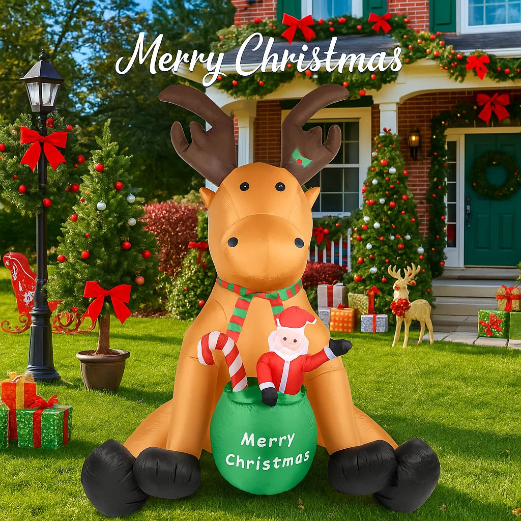 8.2FT LED Light Xmas Inflatable Santa Claus Reindeer Toys Yard Party Decoration Home Ornaments Supplies Christmas Holiday Gifts