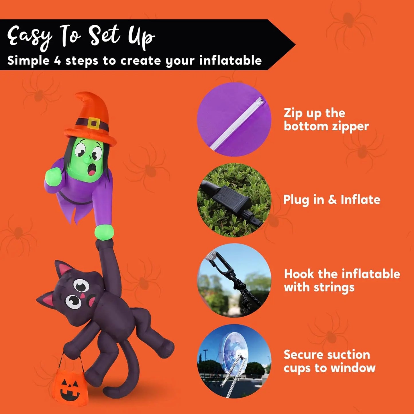 Joyfy Halloween Witch And Black Cat Inflatable Roof Decoration