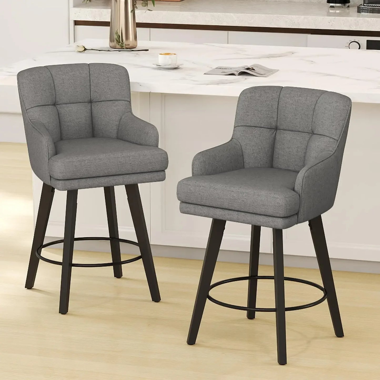 SAECKBERG 360 Degree Fabric Counter Height Swivel Bar Stools
