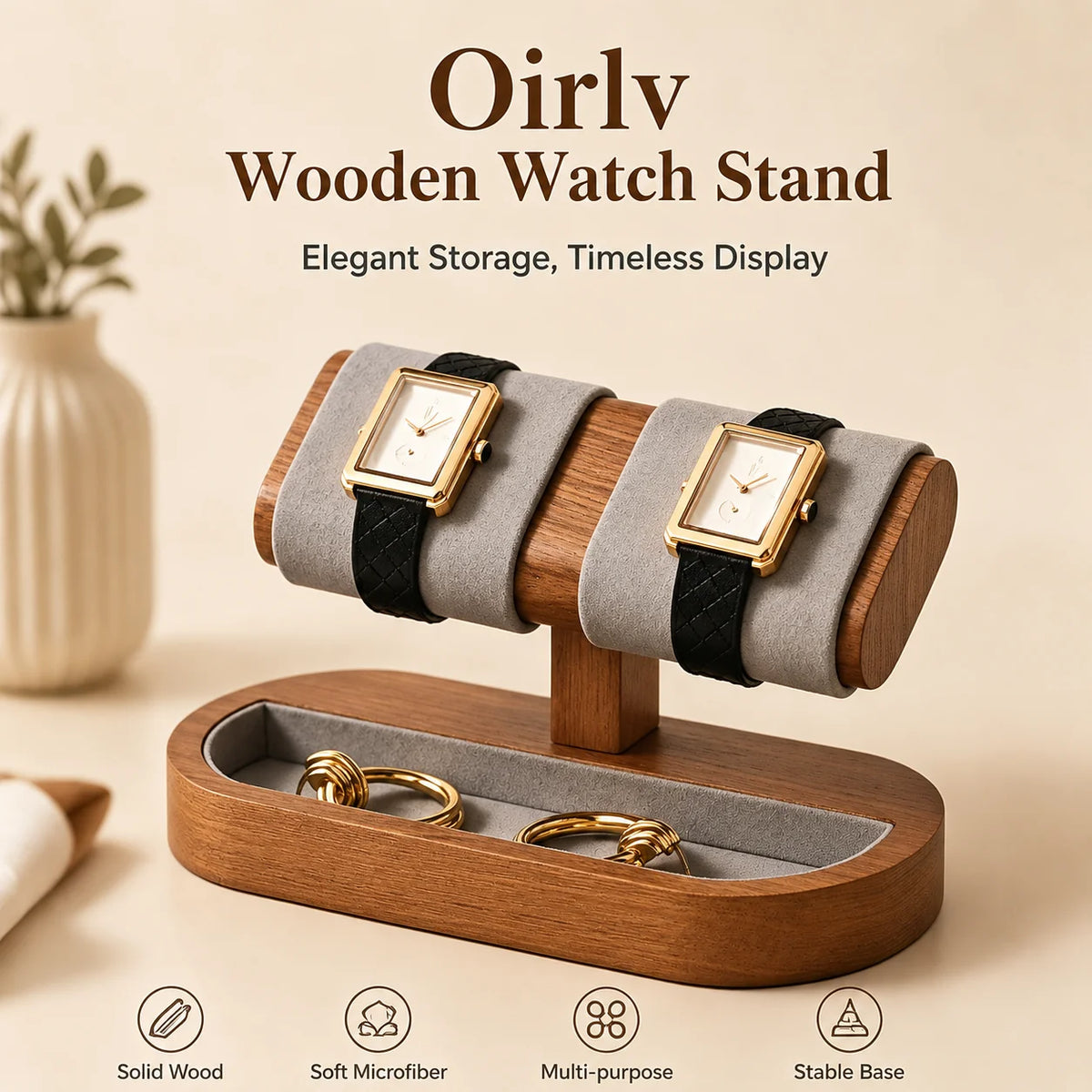 Oirlv Wooden Watch Display Stand And Jewelry Holder Organizer