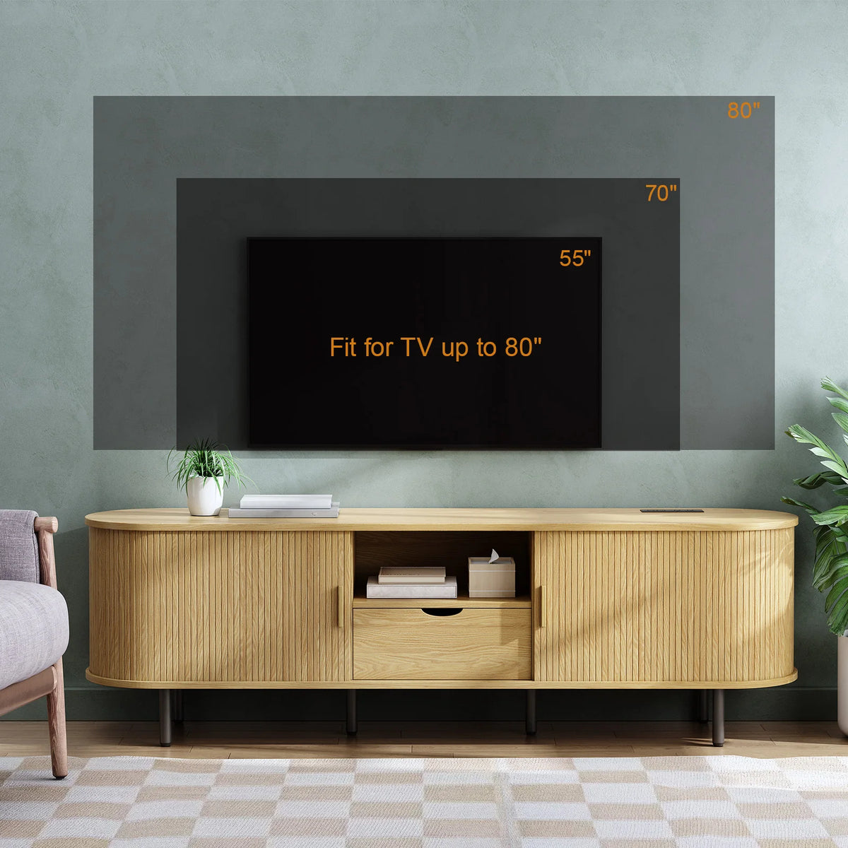 ONBRILL Modern TV Stand With Power Outlet Storage And Drawer