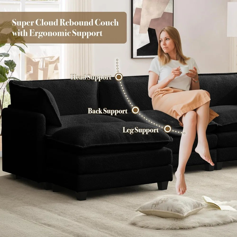 Modern Modular Cloud Sectional Sofa With Movable Ottoman