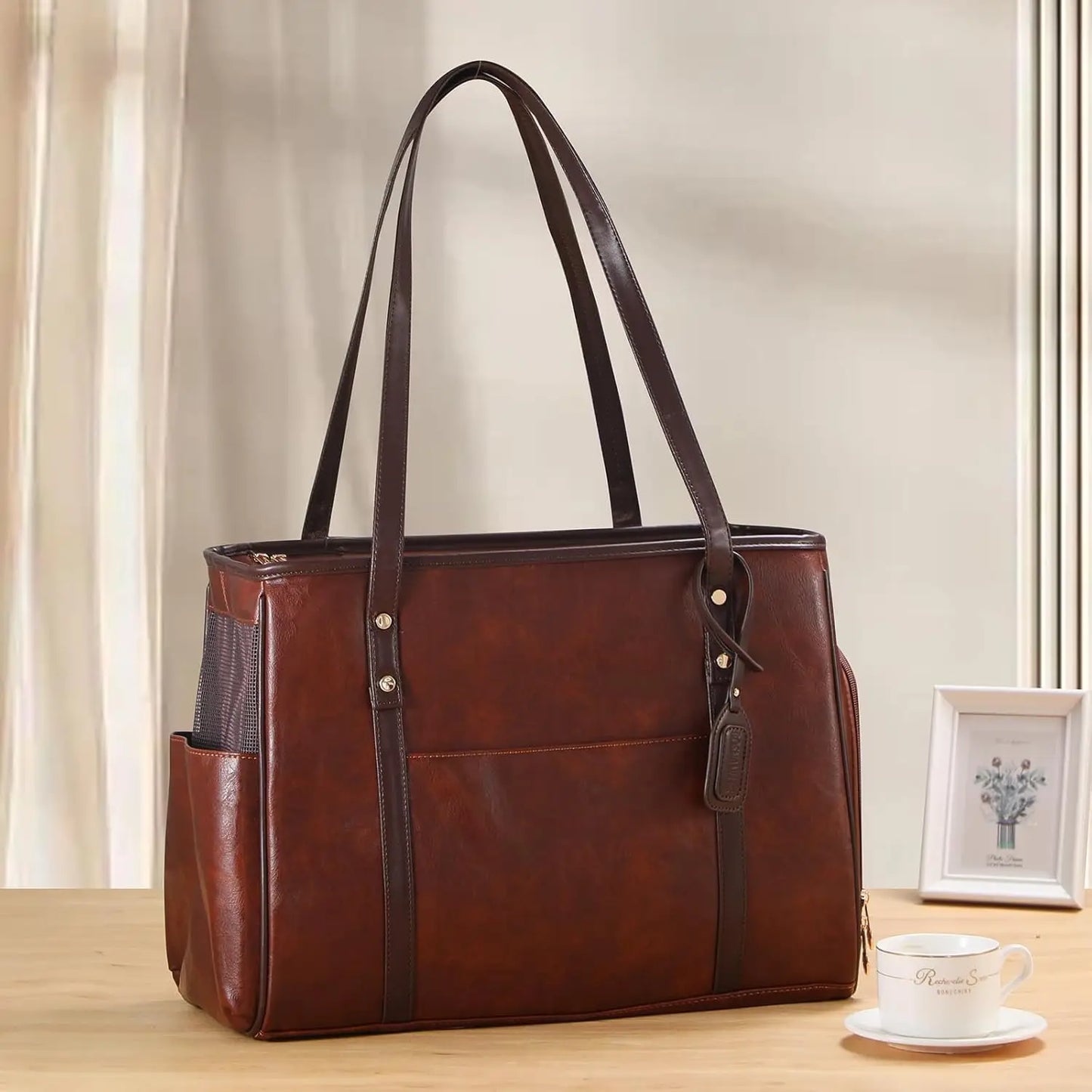 Soft Sided Pet Carrier Tote Bag, Airline Approved Dog Cat Carrier Purse with Pockets Coffee