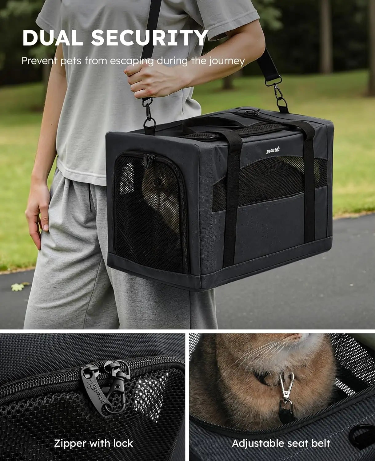 Cat Carrier for Car Travel, Soft-Sided Pet Carrier with Anxiety Relief Partition & Steel Frame, Safe Travel Bag for Cats Up to